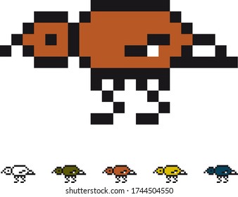 Animals pixel art icons mini set. 
Birds colored, icons. 8 bit game asset. Vector.