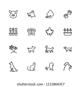 Animals and plant icons. Set of  line icons. Dog, cat, tree. Nature concept. Vector illustration can be used for topics like gardening, farm, zoo.