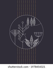 animals and plants in geometric style in one line. Perfect for prints, fabrics, banners, prints, invitations. The concept of preserving the surrounding world. EPS10