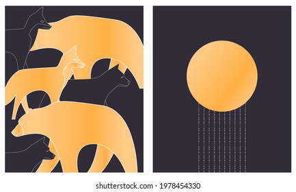 animals and plants in geometric style in one line. Perfect for prints, fabrics, banners, prints, invitations. The concept of preserving the surrounding world. EPS10