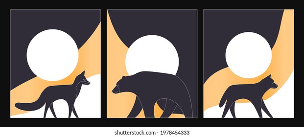 animals and plants in geometric style in one line. Perfect for prints, fabrics, banners, prints, invitations. The concept of preserving the surrounding world. EPS10