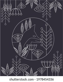 animals and plants in geometric style in one line. Perfect for prints, fabrics, banners, prints, invitations. The concept of preserving the surrounding world. EPS10