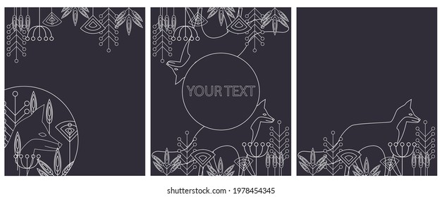 animals and plants in geometric style in one line. Perfect for prints, fabrics, banners, prints, invitations. The concept of preserving the surrounding world. EPS10