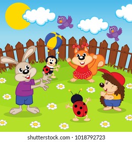 animals play ball - vector illustration, eps