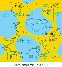 Animals playing baby seamless pattern background