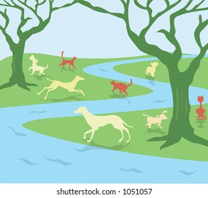 animals playing in field