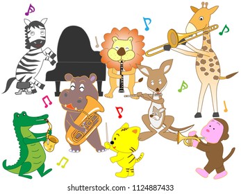 The animals are playing instruments.
