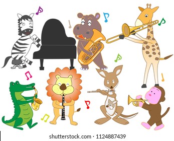 The animals are playing instruments.
