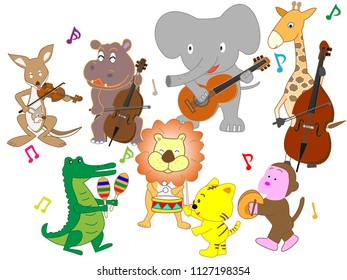 Animals Playing Instruments Stock Vector (royalty Free) 1127198354 