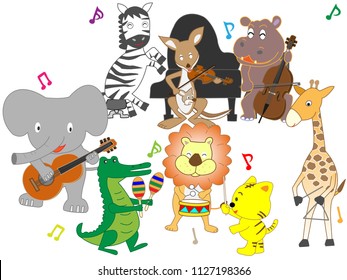 The animals are playing instruments.
