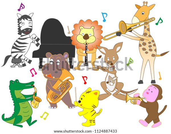 Animals Playing Instruments Stock Vector (Royalty Free) 1124887433