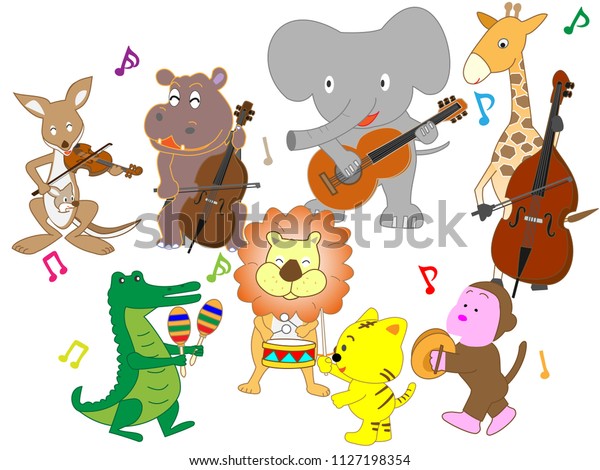 Animals Playing Instruments Stock Vector (Royalty Free) 1127198354 ...