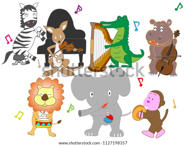 Animals Playing Instruments Stock Vector (royalty Free) 1127198357 