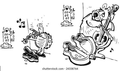 animals playing instruments at the corner