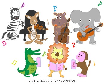 Animals Playing Instruments Singing Stock Vector (Royalty Free) 1127133893