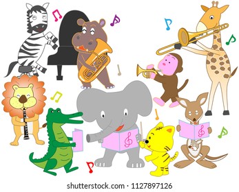 Animals Playing Instruments Singing Stock Vector (Royalty Free) 1127133893