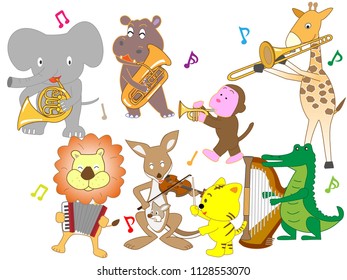 Animals are playing instruments and singing songs.

