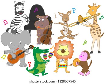 Animals Playing Instruments Singing Songs Stock Vector (Royalty Free ...