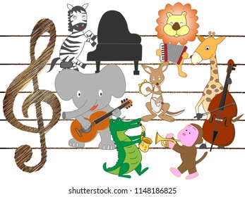 The animals are playing and singing instruments.
