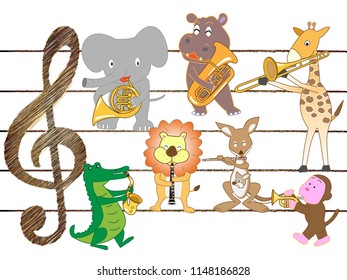 The animals are playing and singing instruments.
