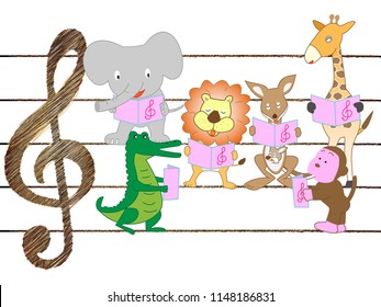 The animals are playing and singing instruments.
