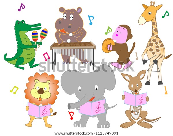 Animals Playing Singing Instruments Stock Vector (Royalty Free ...