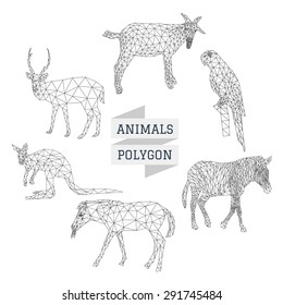 Animals polygon outline vector set 1