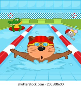 animals in pool - vector illustration, eps