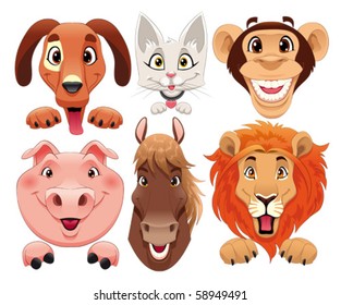 Animals portrait. Funny cartoon and vector isolated characters.