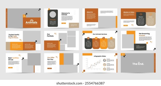 animals powerpoint presentation design template slide layout, pet shop presentation design leaflet.