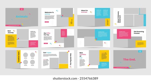 animals powerpoint presentation design template slide layout, pet shop presentation design leaflet.