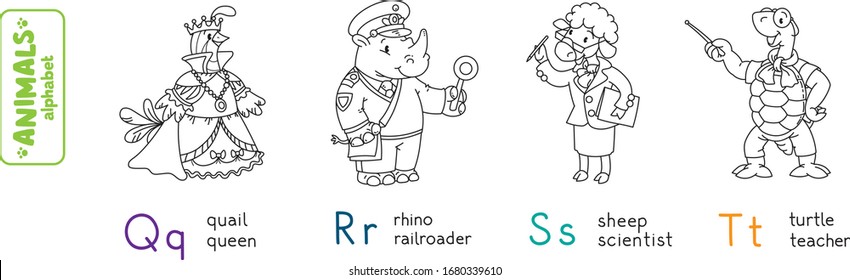 Berufe der Tiere Alphabet oder ABC. Farbbuch