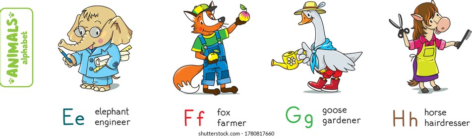 Animals with professions. Funny alphabet or ABC.