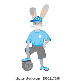 Animals and professions. Rabbit athlete. Rabbit is a football player. Educational materials. Color vector image