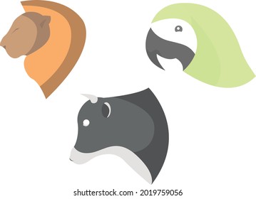 Animals in profile Parrot cow lion. Animal illustration