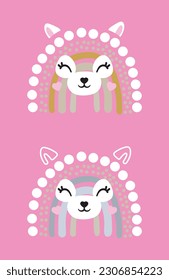Animals rainbow racoon alpaca lama deer cute portrait face kids room decor poster logo kids room decor t-shirt design print nursery little wall design wall design abstract inspiration