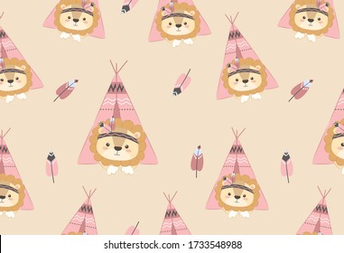 Animals repeat pattern. Nursery art background. Children's fabric pattern design.
