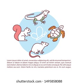 Animals and reptiles article page vector template. Zoological park. Brochure, magazine, booklet design element with linear icons and text boxes. Print design. Concept illustrations with text space