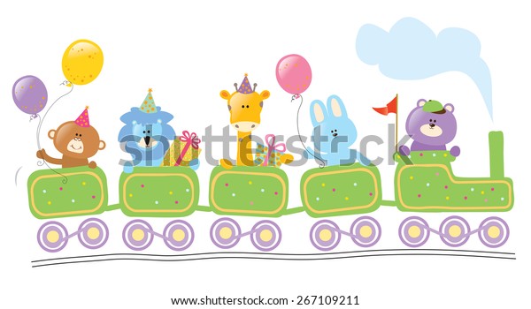 Animals Riding Birthday Train: เวกเตอร์สต็อก (ปลอดค่าลิขสิทธิ์ ...