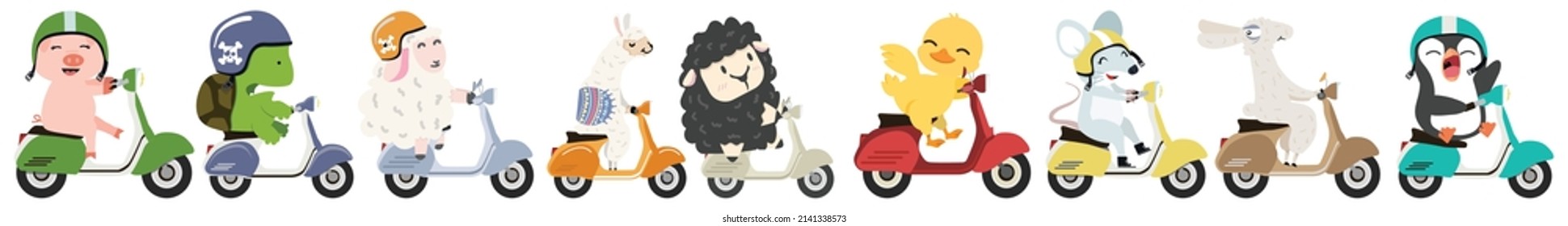 animals riding with scooter  set