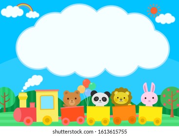 
Animals riding a train cute children character space illustration