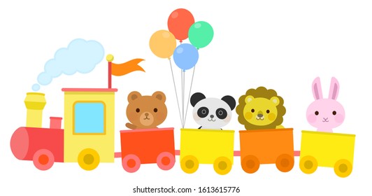 Animals Riding Train Cute Illustration Stock Vector (Royalty Free ...