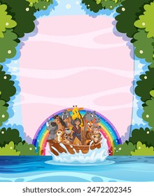 Animals sailing with a rainbow background