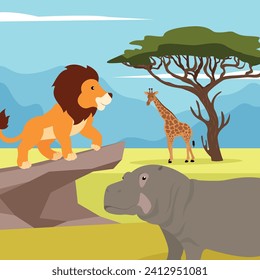 Animals in the savanna. Vector illustration in flat style.