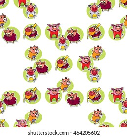 Animals Seamless pattern with cartoon pigs.