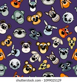 Animals seamless pattern. Vector seamless pattern with heads of various funny animals.