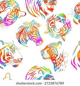 Animals seamless white background. hand drawing. Not AI, Vector illustration.
