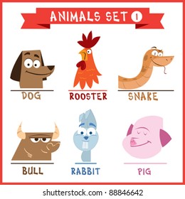 Animals Set 1 Dog, Rooster, Snake, Bull, Rabbit, Pig etc...