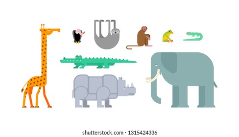 Animals set. Beast collection. cute cartoon animal. jungle and forest Wild nature. Fauna of Different Continents
