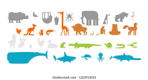Animals set. Beast collection. cute cartoon animal. jungle and forest Wild nature. Fauna of Different Continents

